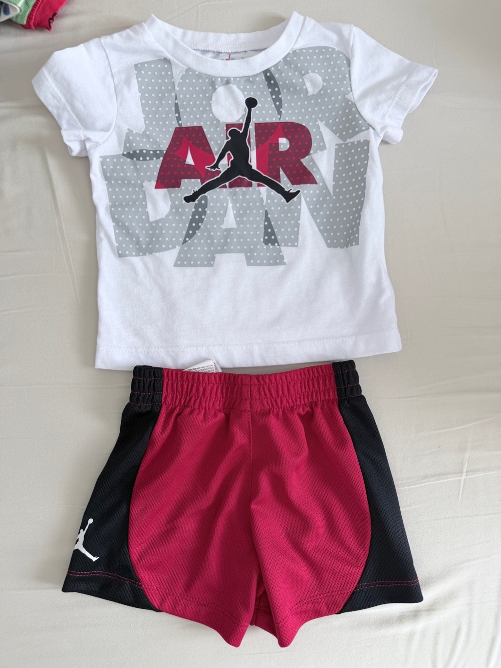 Jordan White Tee with Red and Black Shorts Set